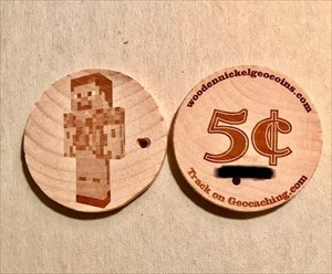 Peamite&#39;s Minecraft Wooden Nickel Geocoin