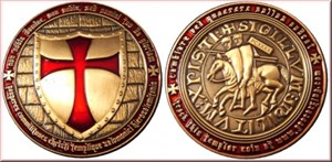 Templar Geocoin Gold (front and back)