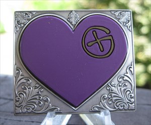 Steampunk Heart Geocoin Purple antik silber front