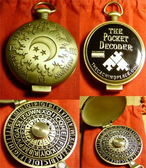 (TB2FB4V) Antique Gold Pocket Decoder Geocoin - Pocket Decoder
