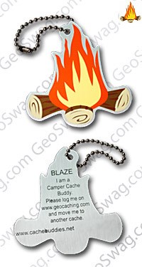 Blaze the Campfire Travel Tag Lagerfeuer Geocaching Trackable Anhänger Nummer 