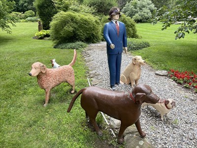 The Dog Walker - Newtown, CT - Figurative Public Sculpture on 