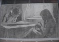 Image for Two girls sewing next to window - Porvoo Finland
