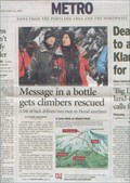 Image for Message in a bottle gets climbers rescued, Oregon