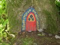 Image for Red Fairy Door with Black & Yellow Frame - Portpatrick, Scotland, UK