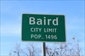 Image for Baird, TX - Population 1496