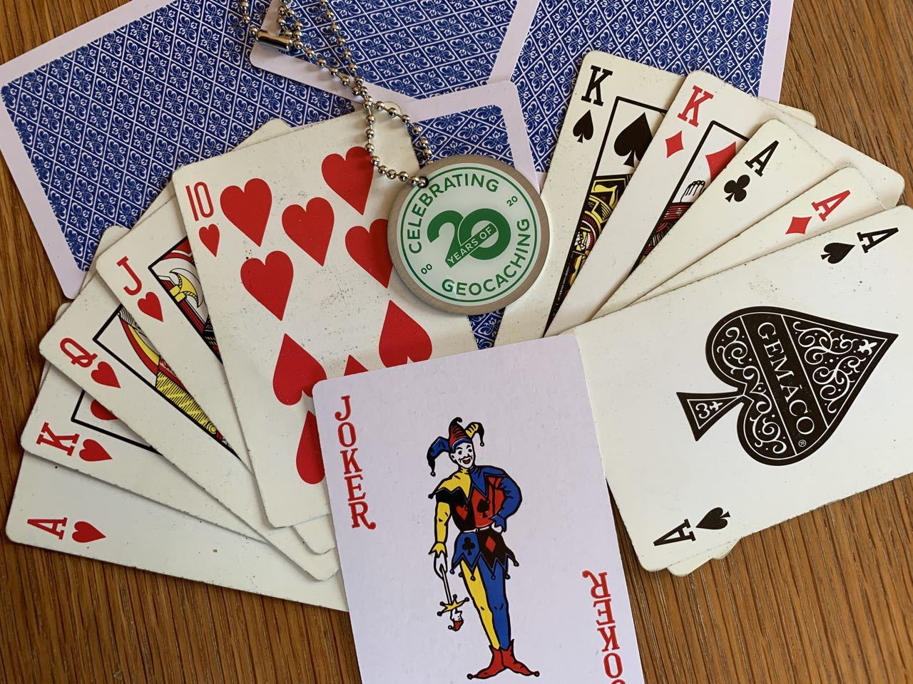 Celebrating 20 Years Tag on playing cards