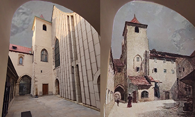 porovnání - Myší díra klášterem dnes a na obrazu V. Jansy